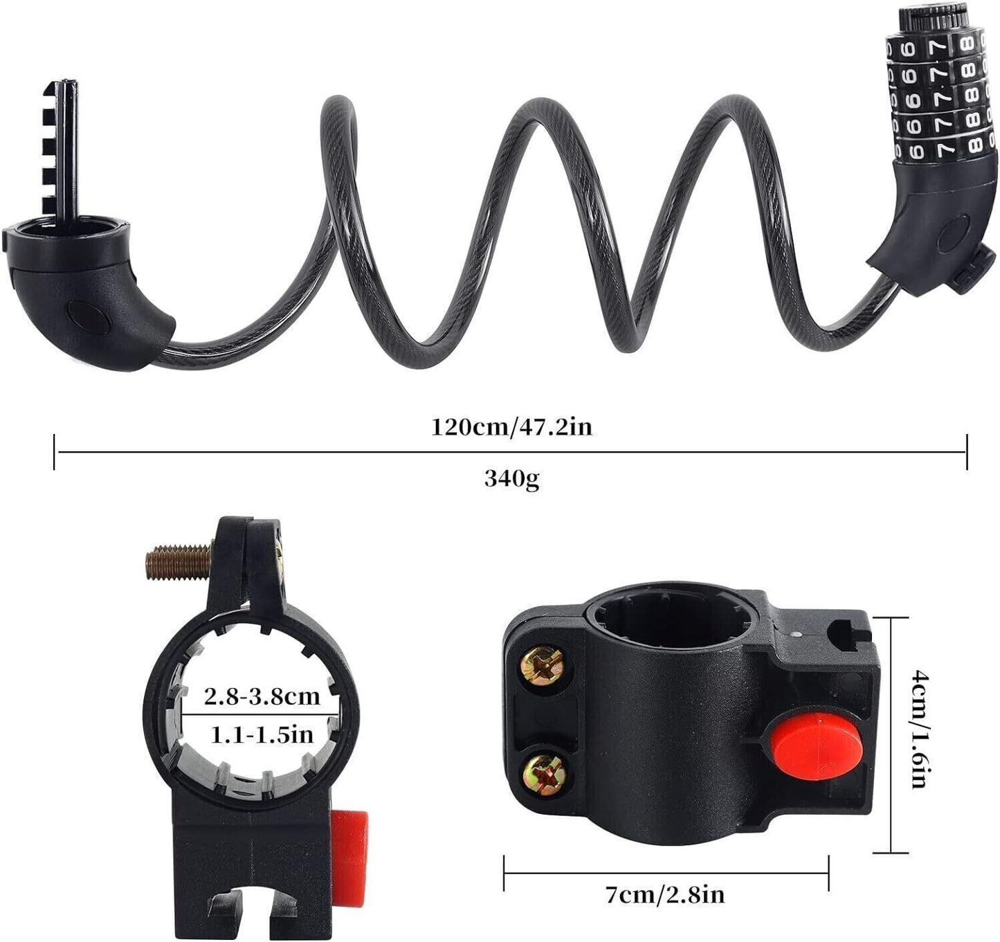 Bike Lock with 5 Digit Code White Bicycle Strong Safety Durable Secure